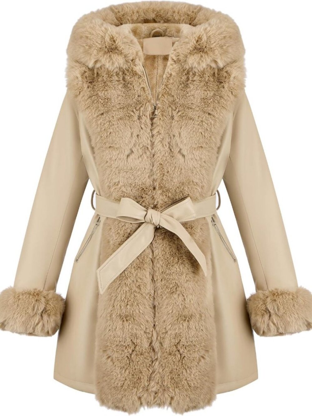Faux Leather Fur Lined Winter Jacket for Women - Stylish Warm Coat